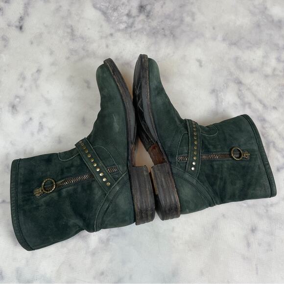 Fiorentini + Baker Dark Green Nubuck Suede Moto Biker Boots - Picture 6 of 11